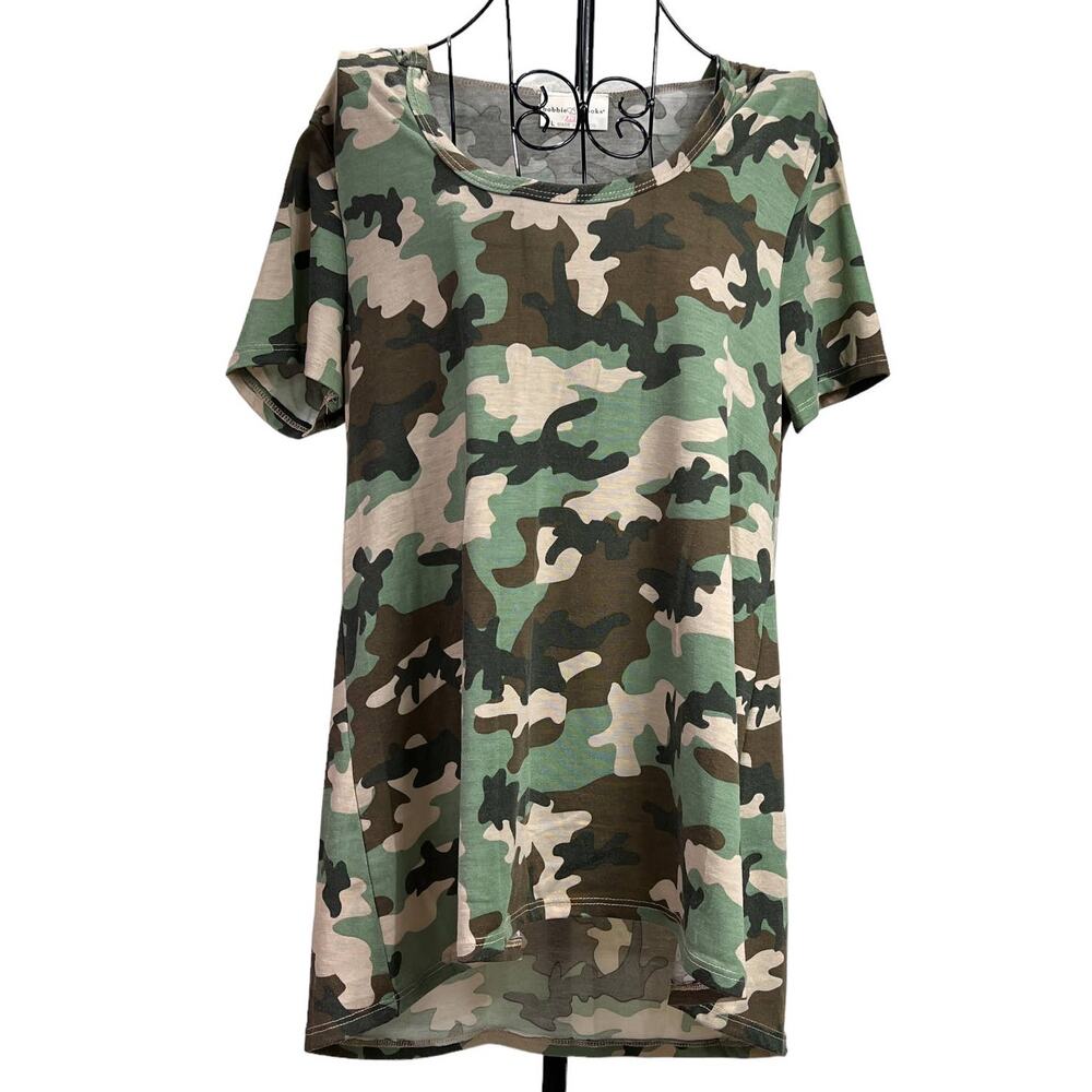 Bobbie Brooks Hooded Scoop Neck Short Sleeve Tee Shirt Top Size Large Camouflage